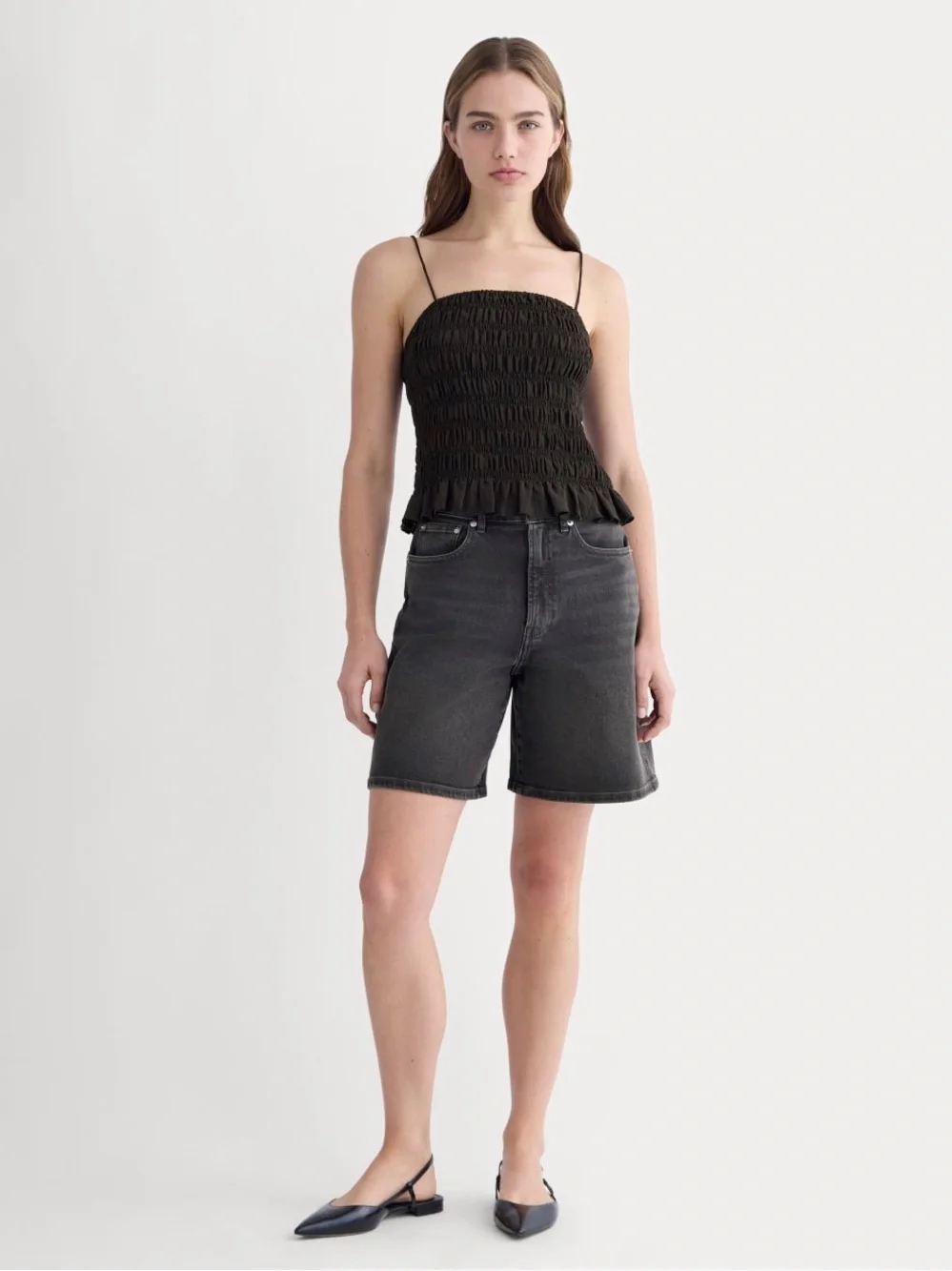 Everlane The Long A-Line Denim Short in Black Women’s Size 28